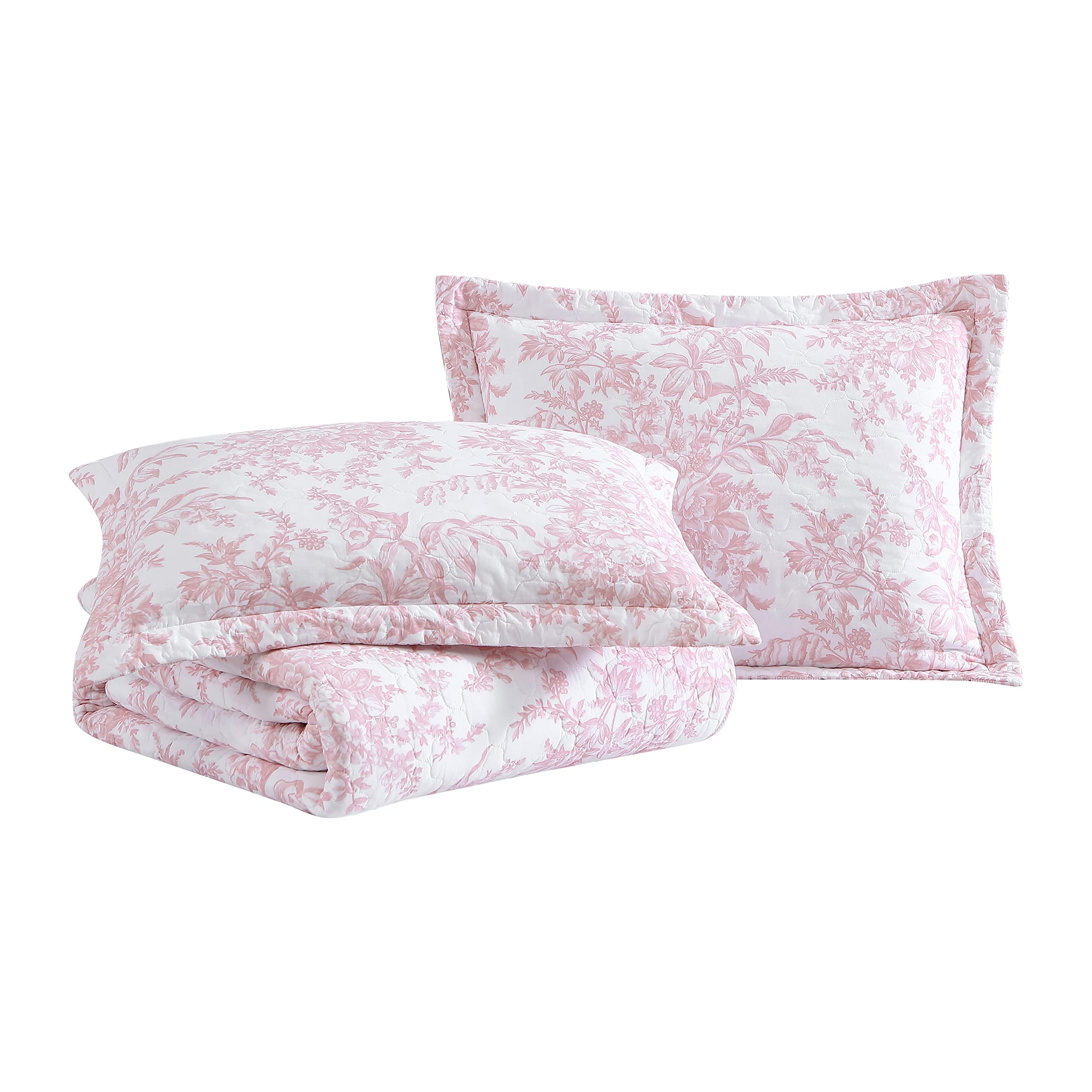 Laura Ashley - Twin Quilt Set, Soft & Reversible Cotton Floral Bedding with a Medium Weight Feel, 2 Piece Bed Set with Matching Pillowcase (Bedford Pink) Retail $79.00