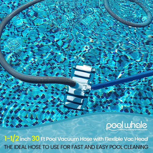 5 x 30ft Swimming Pool Vacuum Hose Kit with Weighted Rotatable Head  Wheels