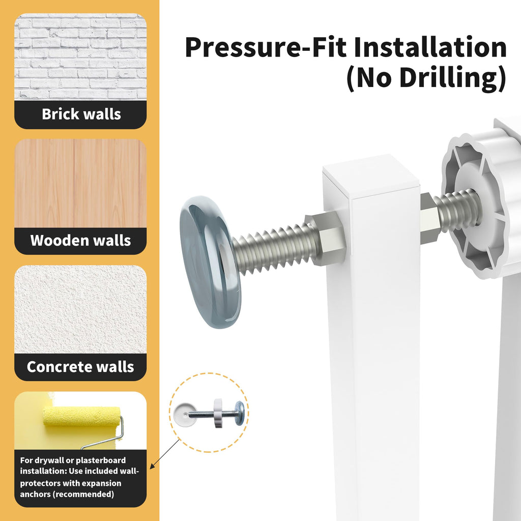 White Extra Tall Pet Safety Gate 78.74 H Adjustable 27.56-32.28 W Pressure Mount