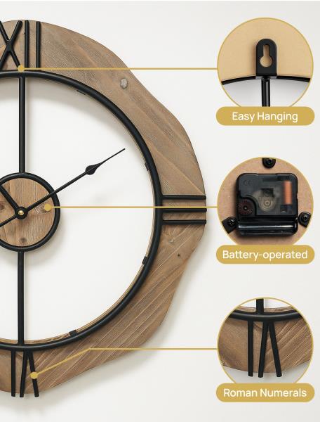 MASHI 20" Wall Clock for Living Room,Non Ticking Silent Battery Operated Retail $39.00