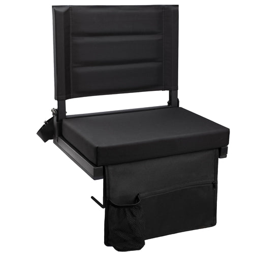 Black Portable Stadium Seat Cushion with Back Support