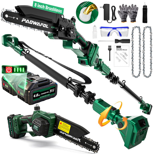 -in-1 Electric Pole Saw 8-Inch Cordless Mini Chainsaw 15 FT Extension Battery Powered