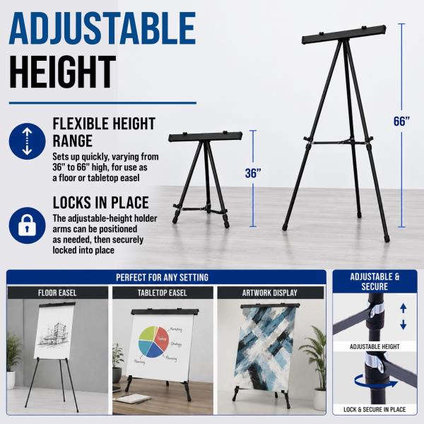U.S. Art Supply 66" High Boardroom Black Aluminum Flip Chart Easel Retail $39.00