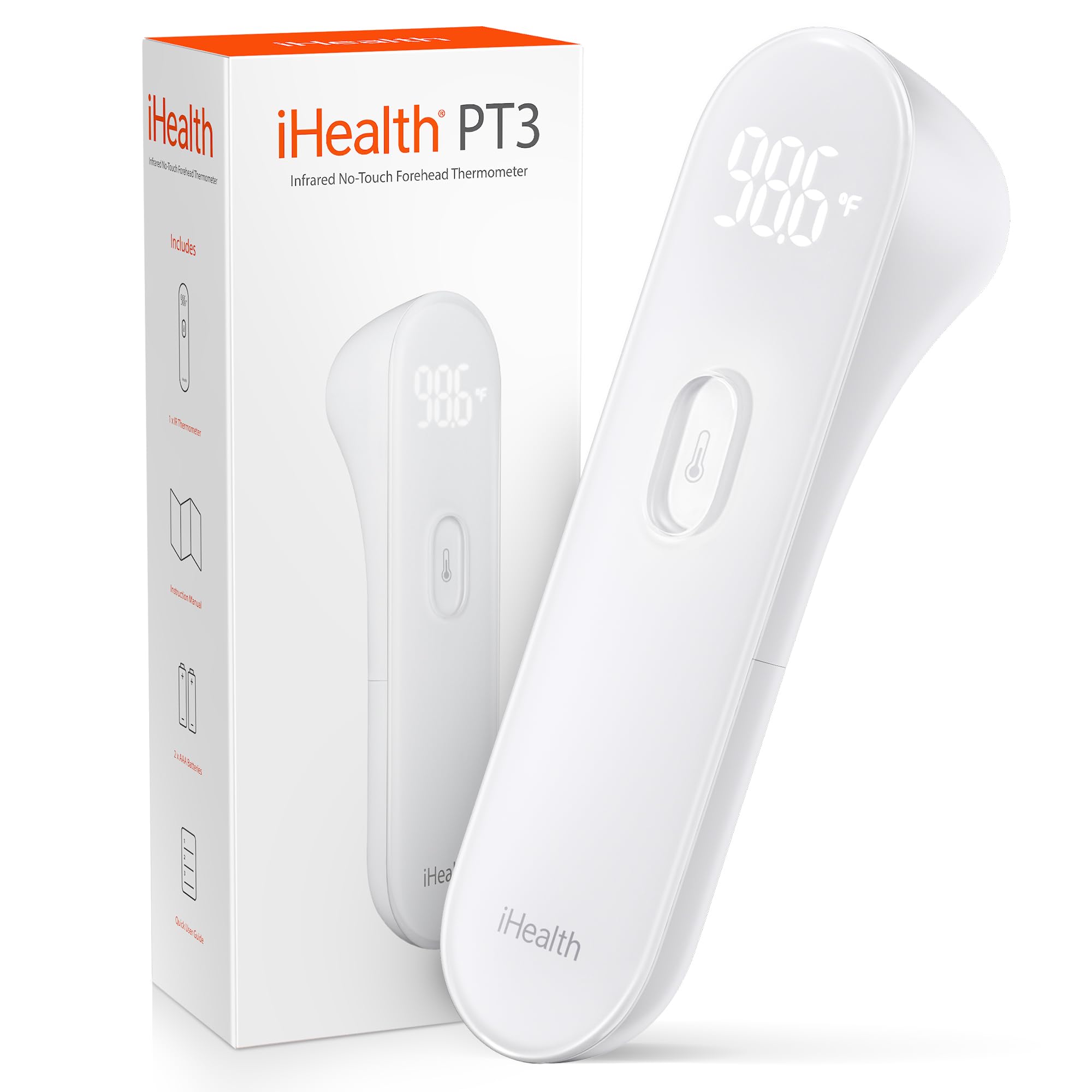 No-Touch Forehead Thermometer PT3 White for Adults Kids Babies Retail $22.00
