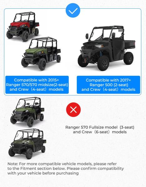 Front Windshield for Polaris Ranger Midsize 570 500 SPCrew 2016-2025 Scratch Resistant PC