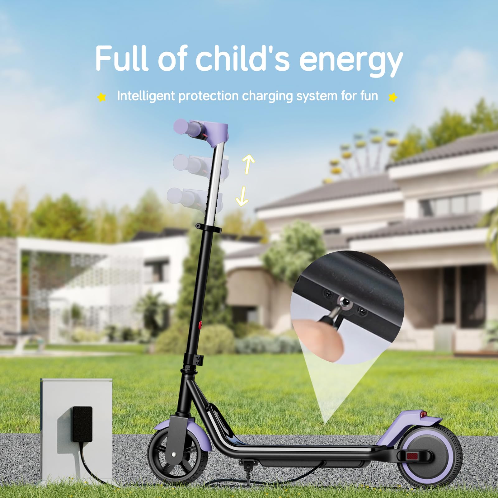 Kids Electric Scooter Black Adjustable Height LED Lights