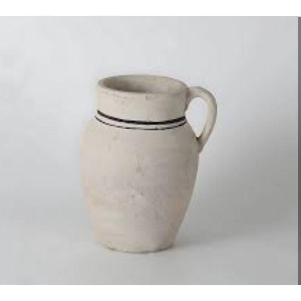 Vintage Off-white Ceramic Pitcher with Black Stripe Accent Retail $25.00