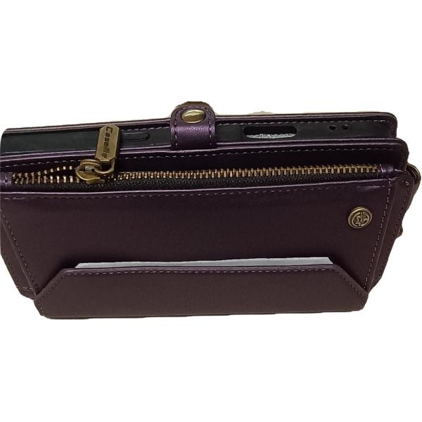 Purple Leather Wallet Case with Strap for iPhone 13 Pro Max
