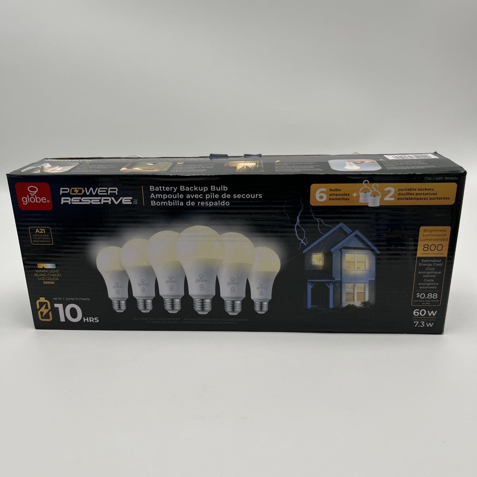 Open-Box New Globe LED Bulb with 60W Eq. 10 Hr Battery Backup 6-Count Retail $37.00