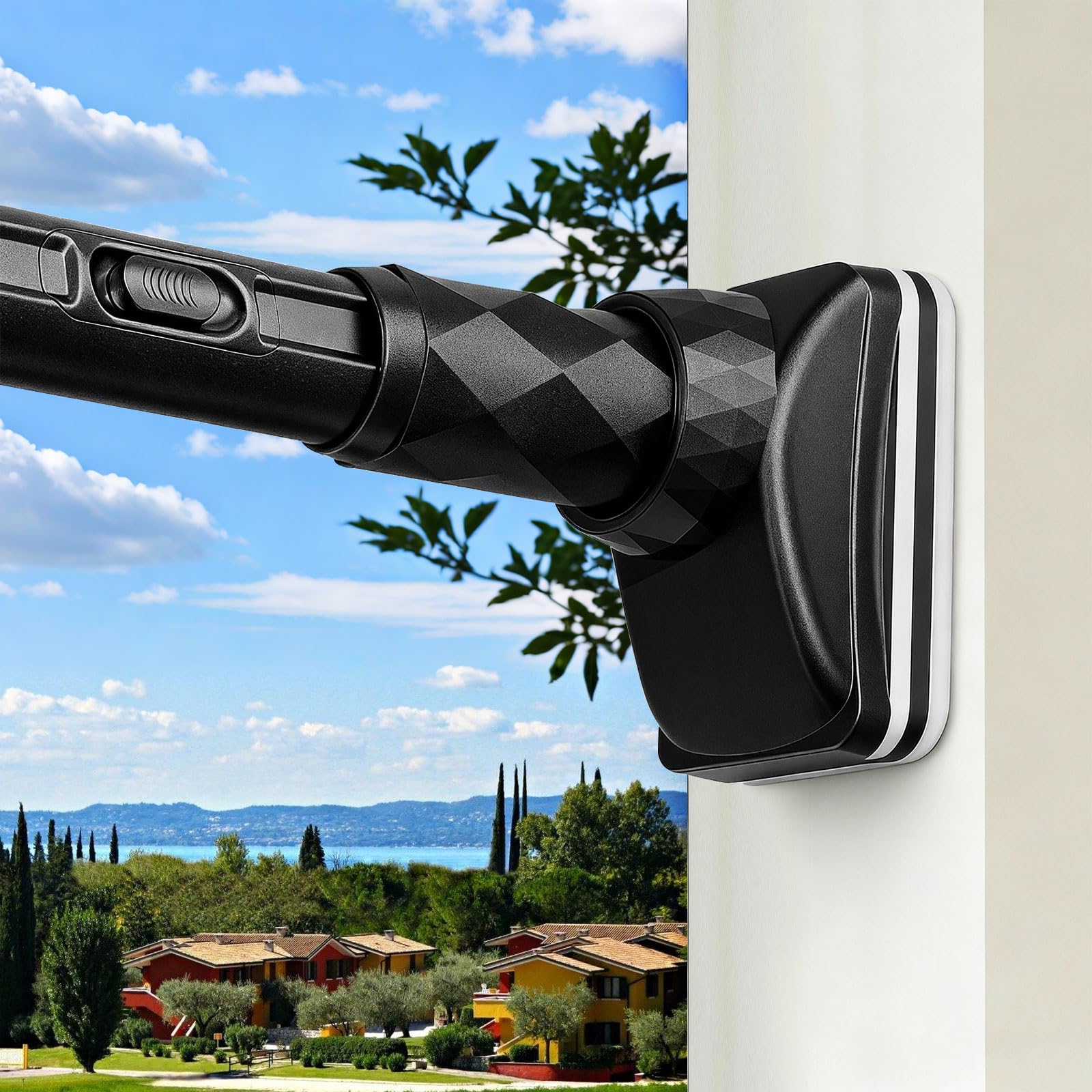 Black Adjustable Tension Shower Rod 40-87 inch Supports 30lbs