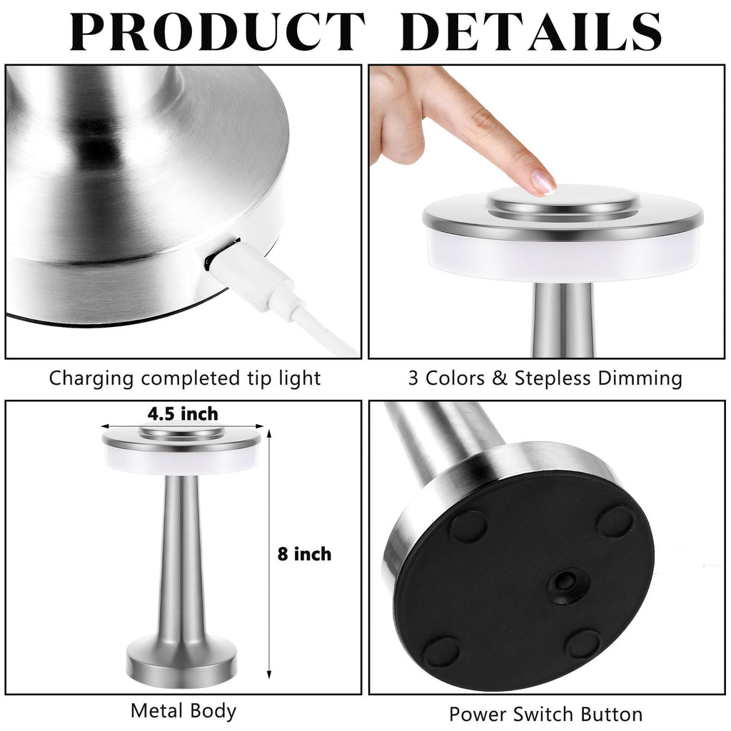 Gold Cordless LED Dimmable Touch Sensor Portable Table Lamp