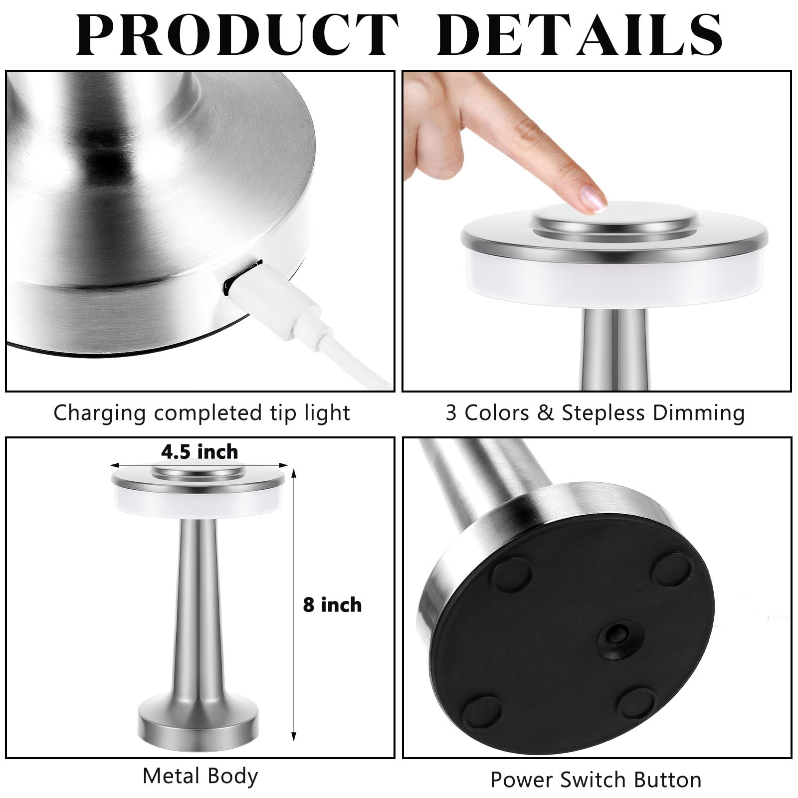 Gold Cordless LED Dimmable Touch Sensor Portable Table Lamp