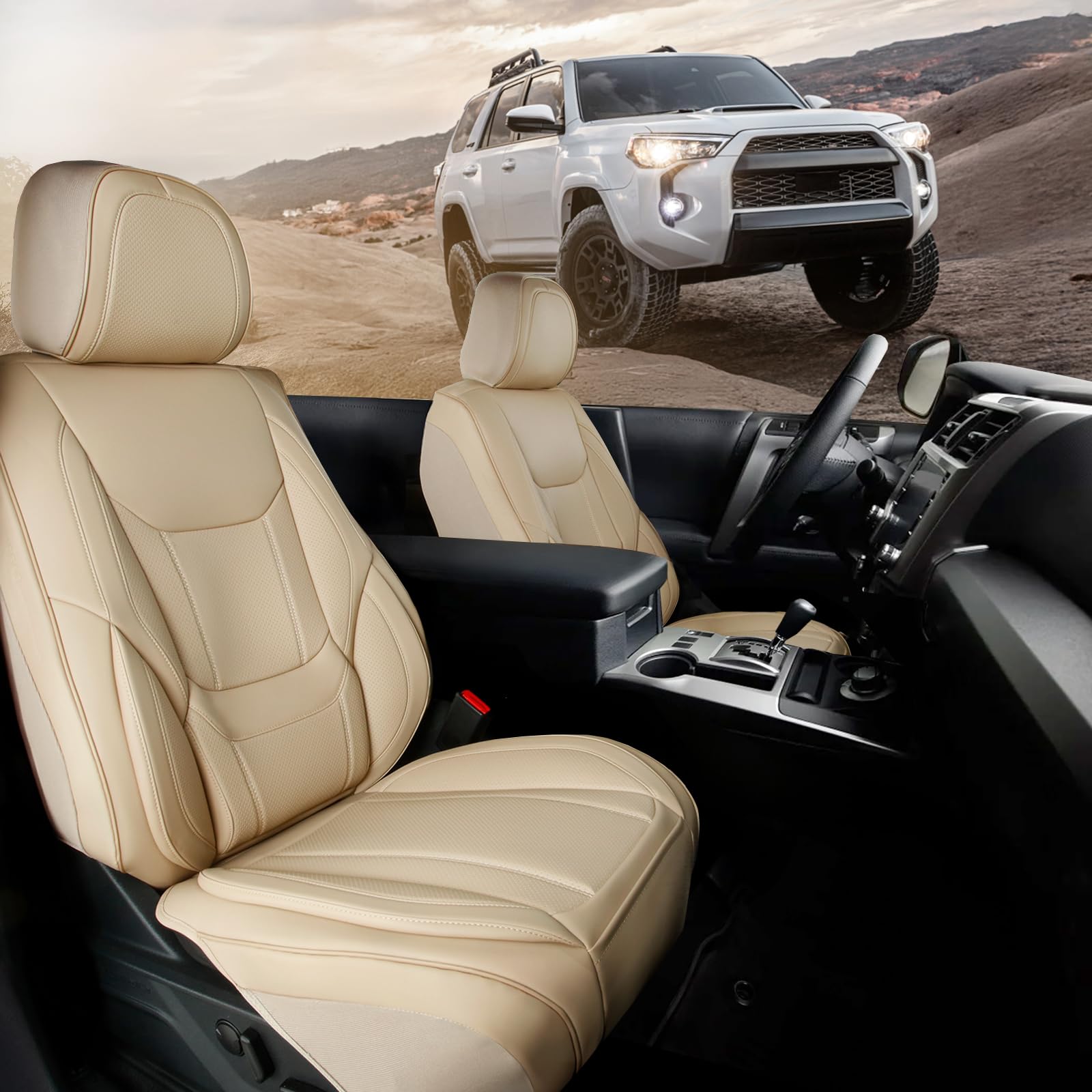 Custom Fit Car Seat Covers for SUV Faux Leather Memory Foam Waterproof Non-Slip Front Beige