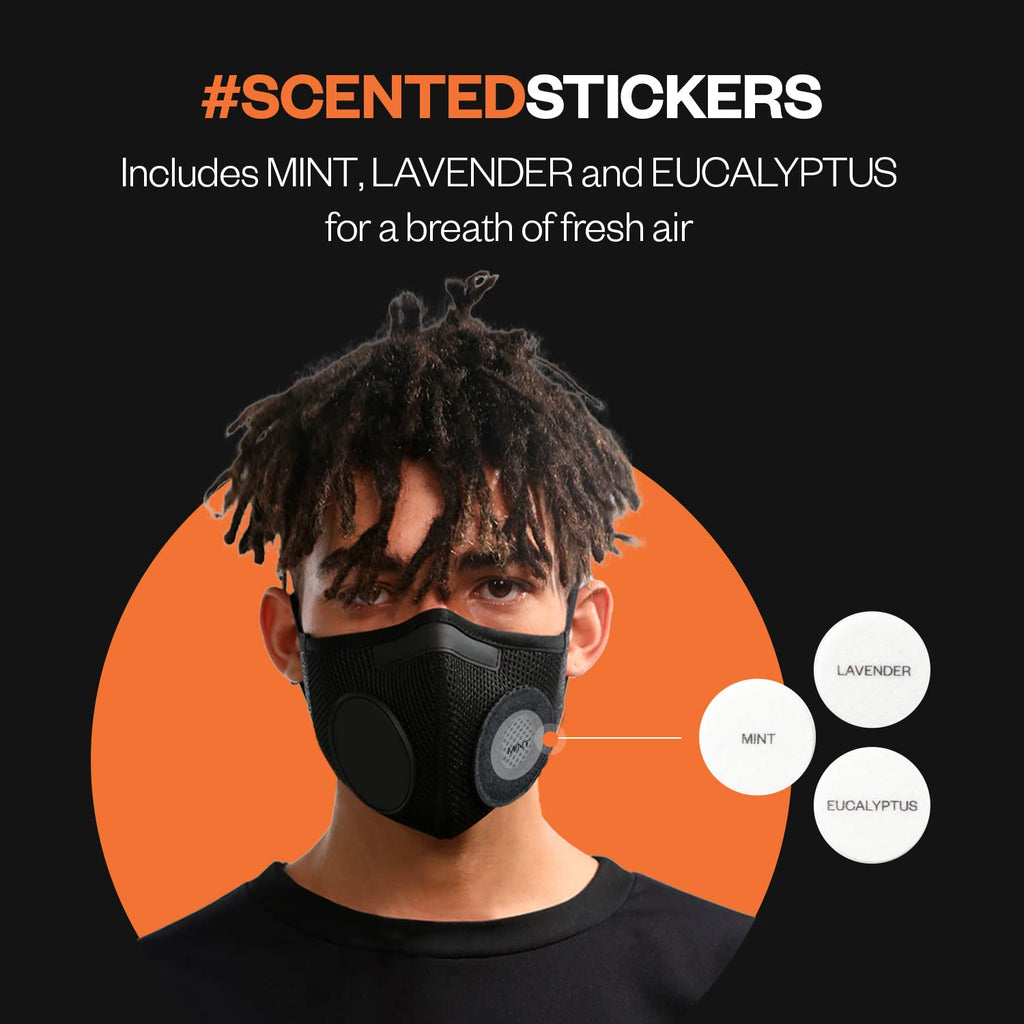 Fabric Face Mask System with Filter Inserts and Scented Stickers