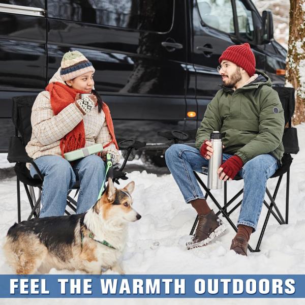 2Pcs Heated Camping Chair Set with 2 Folding Chairs and 2 Heated Seat Cushions Black