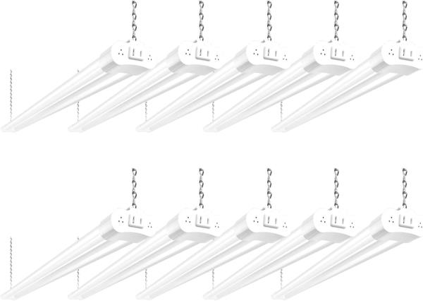hykolity 10 Pack 4FT Linkable LED Utility Light Fixture, 4400lm, 42W, 5000K Daylight for Workshop, Garage, Hanging or Surface Mount, with Power Cord, ETL Retail $89.00