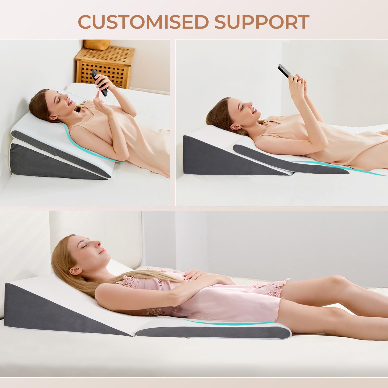 2-Pack Adjustable Memory Foam Wedge Pillow with 2 Heights  Softness Retail $32.00