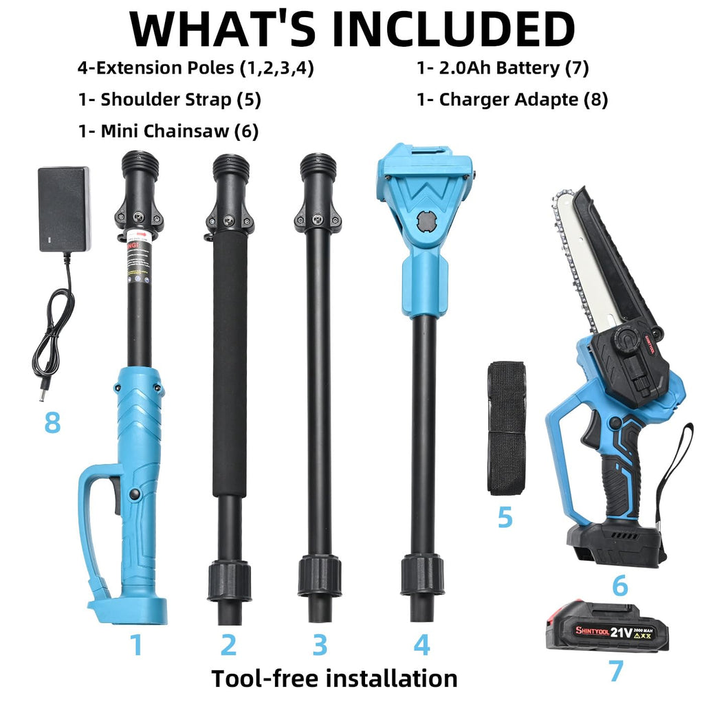 Blue 2-In-1 Pole Saw  6-Inch Mini Chainsaw