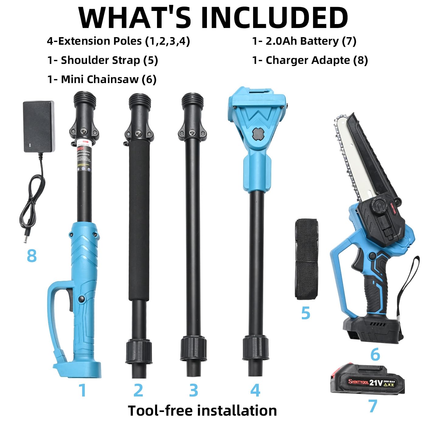 Blue 2-In-1 Pole Saw  6-Inch Mini Chainsaw