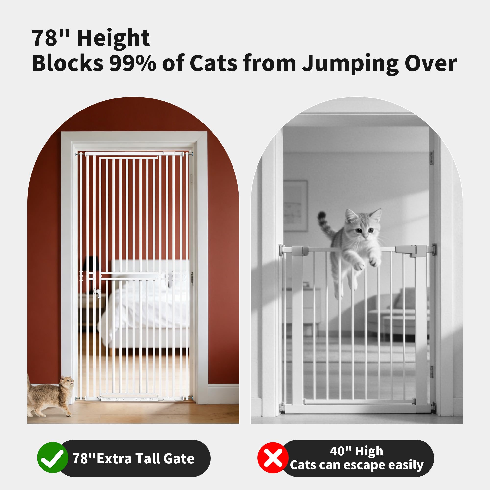 White Extra Tall Pet Safety Gate 78.74 H Adjustable 27.56-32.28 W Pressure Mount