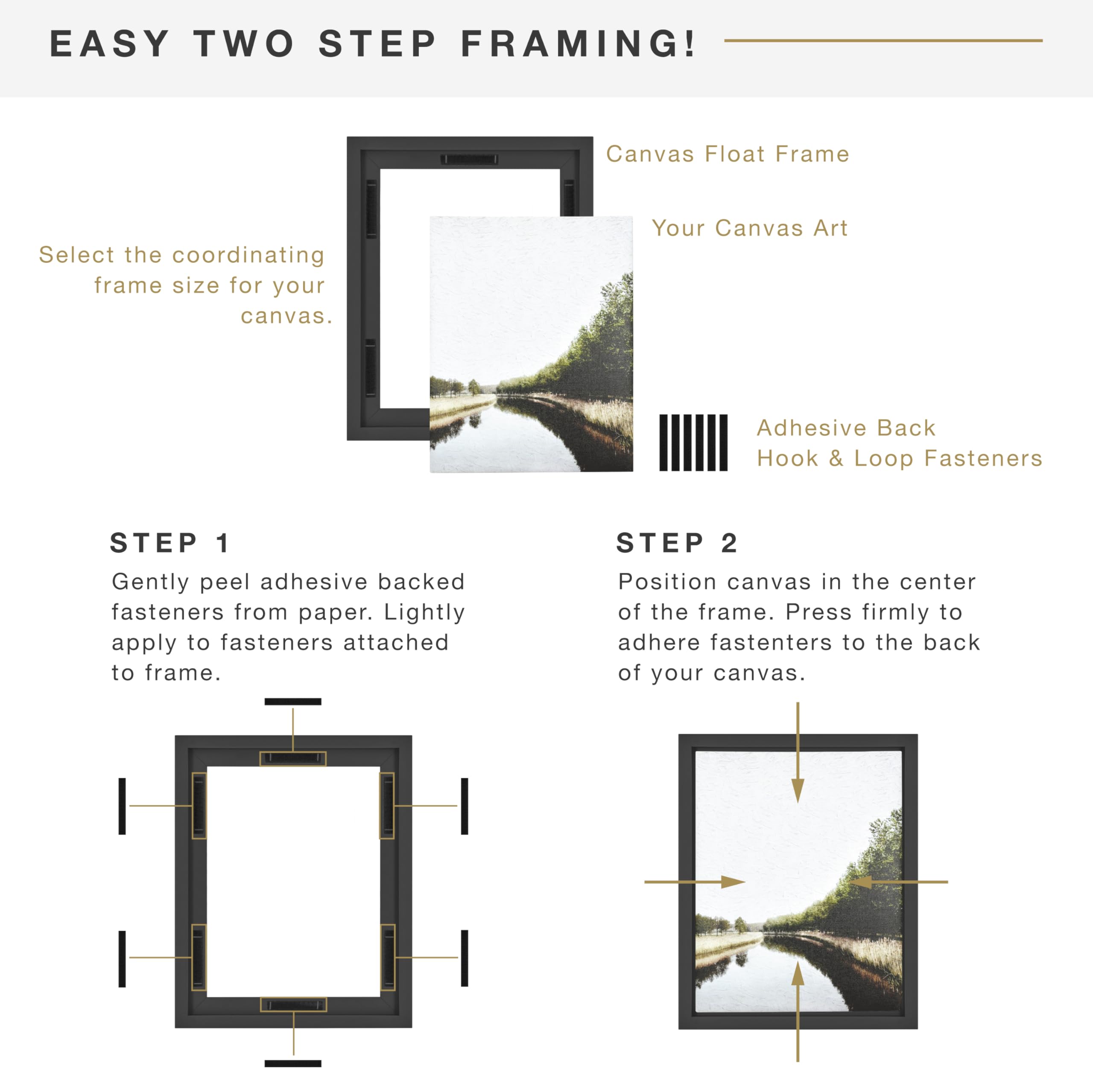 MCS Canvas Float Frames 8x10 Frame, Black Frame for Finished Canvases, Vertical & Horizontal Wall Hanging Frame with Adhesive for Canvas Paintings (1-Pack)