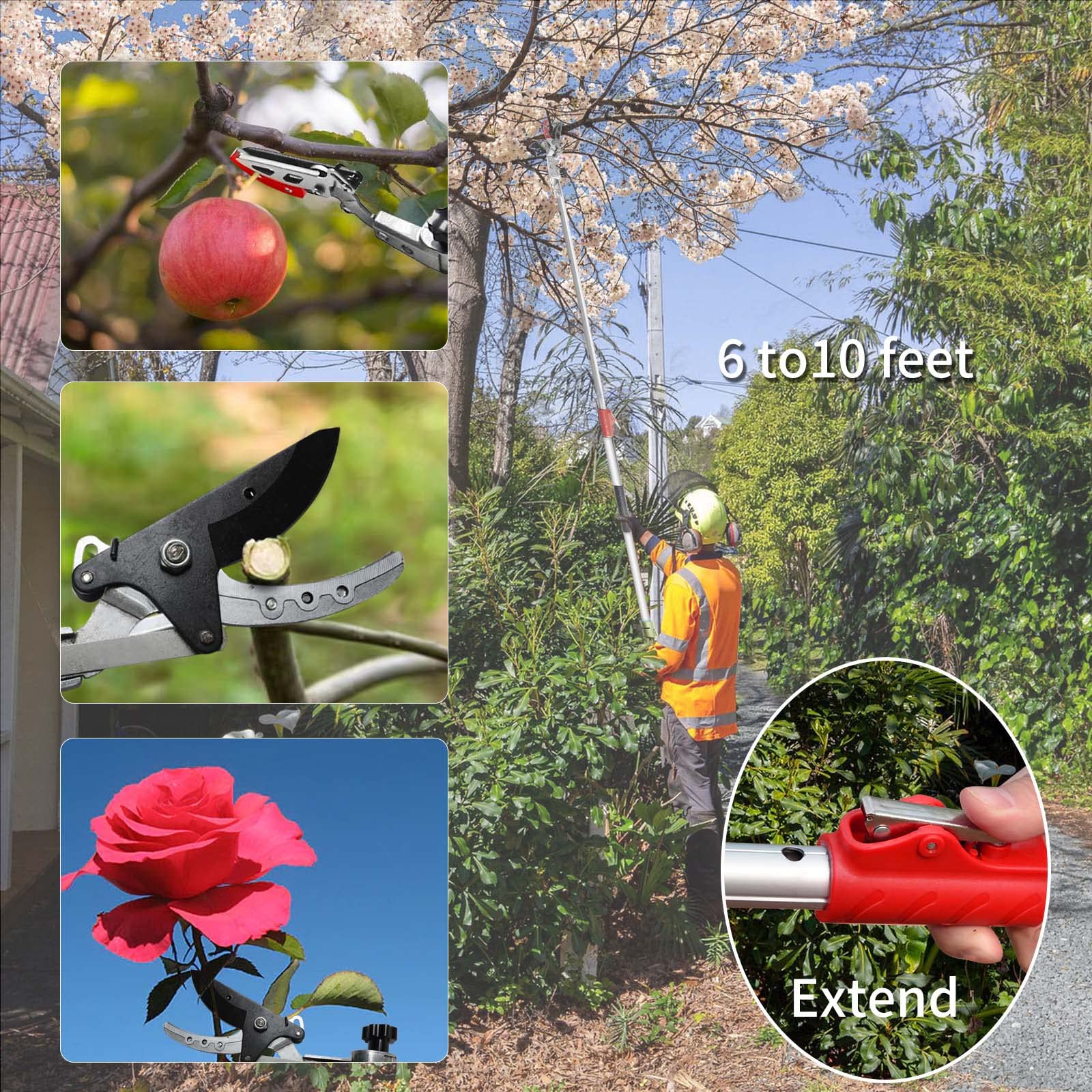 Garden Telescopic Pole Pruner 3.67-5.45 FT Extendable with Cut  Hold - Silver
