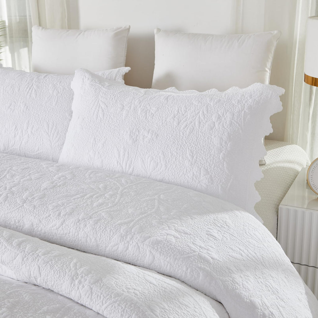 New Brandream Oversized Queen Cotton Quilt Set with Intricate Botanical Vine Stitching