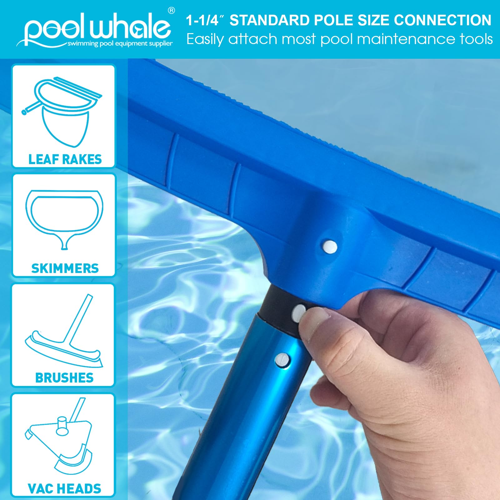 Ft Telescopic 3 Piece Adjustable Swimming Pool Cleaning Pole Blue Anodized Aluminum