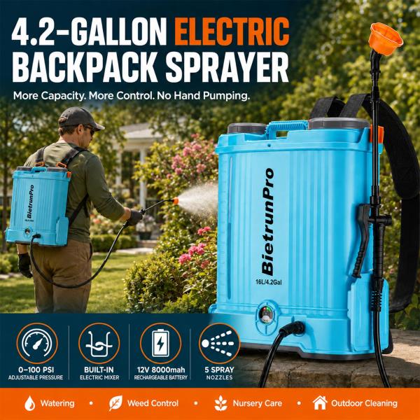 2 Gallon Battery Powered Backpack Sprayer with Mixer 0-100 PSI