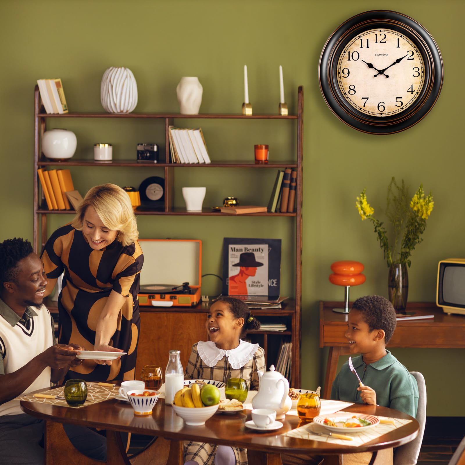 Crosstime 18 Inch Vintage Large Wall Clock for Living Room Decor,Battery Operated Silent Non-Ticking Retro Classic Clocks for Kitchen Fireplace Home Office,House Warming Gifts,Bronze Retail $37.00