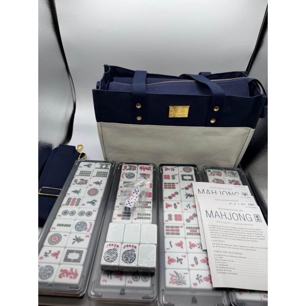 Complete Mahjong Set with Carrying Bag - Navy and Beige Retail $99.00
