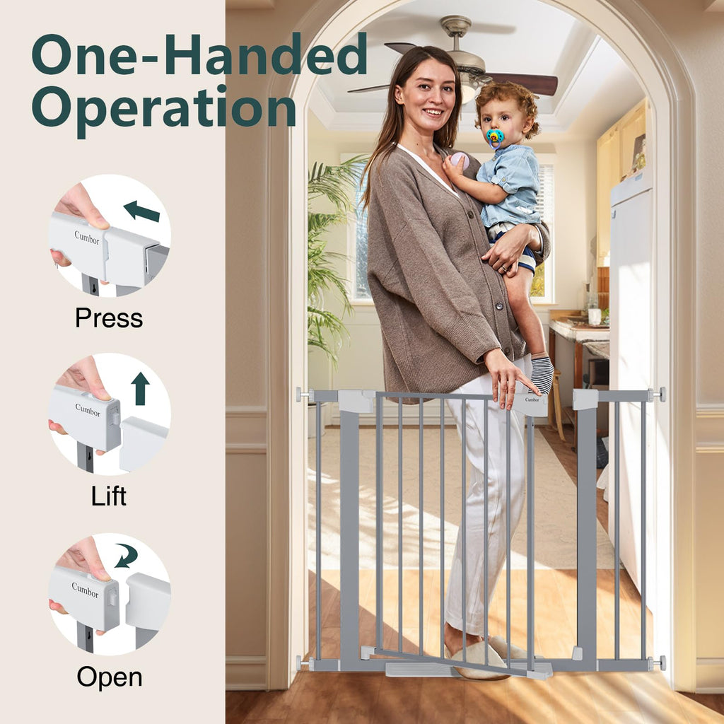 Auto-Close Walk-Thru Baby Pet Gate PressureHardware Mounted 29.7-40.6in Wide Gray