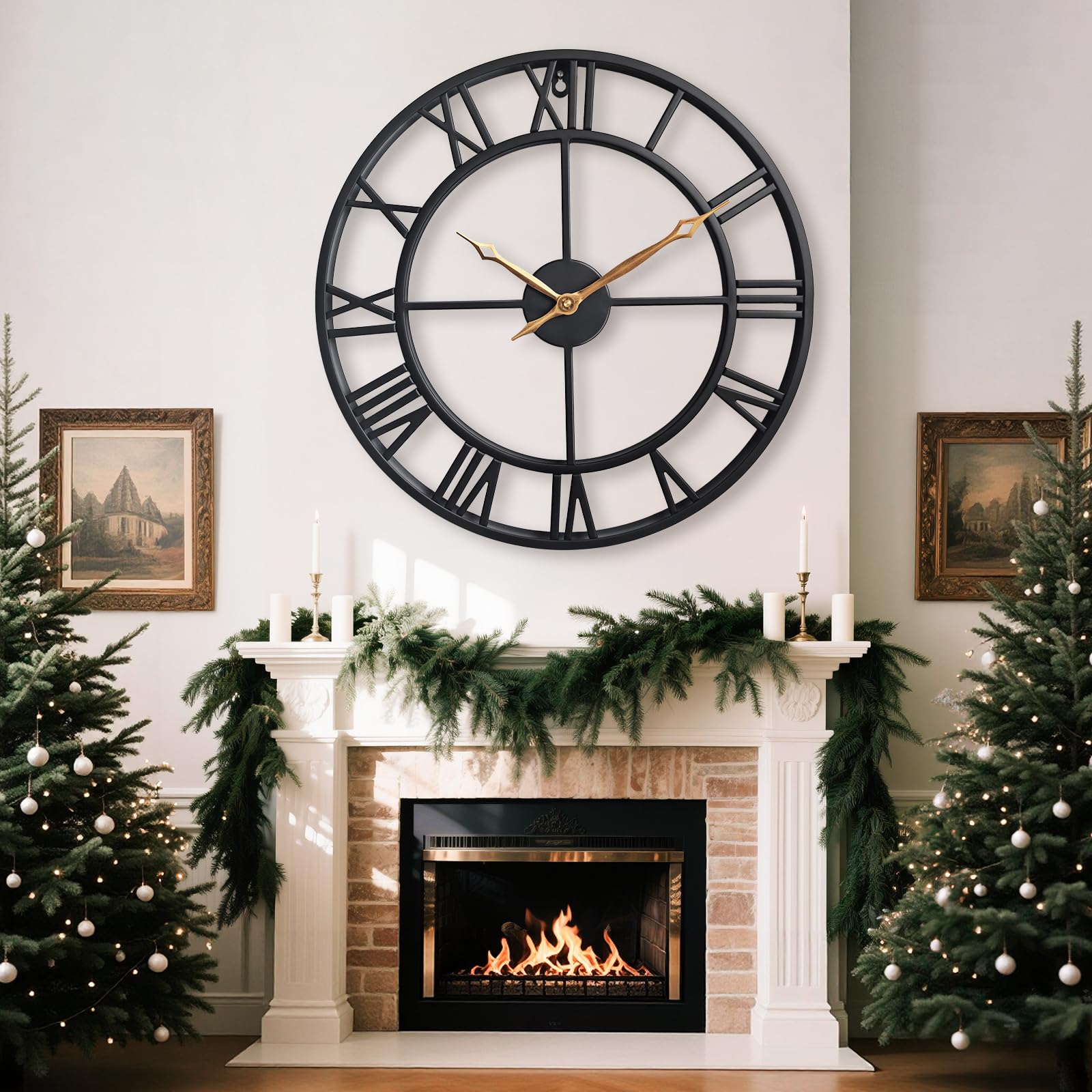 Black 18.5 Inch Metal Quiet Wall Clock with Roman Numerals