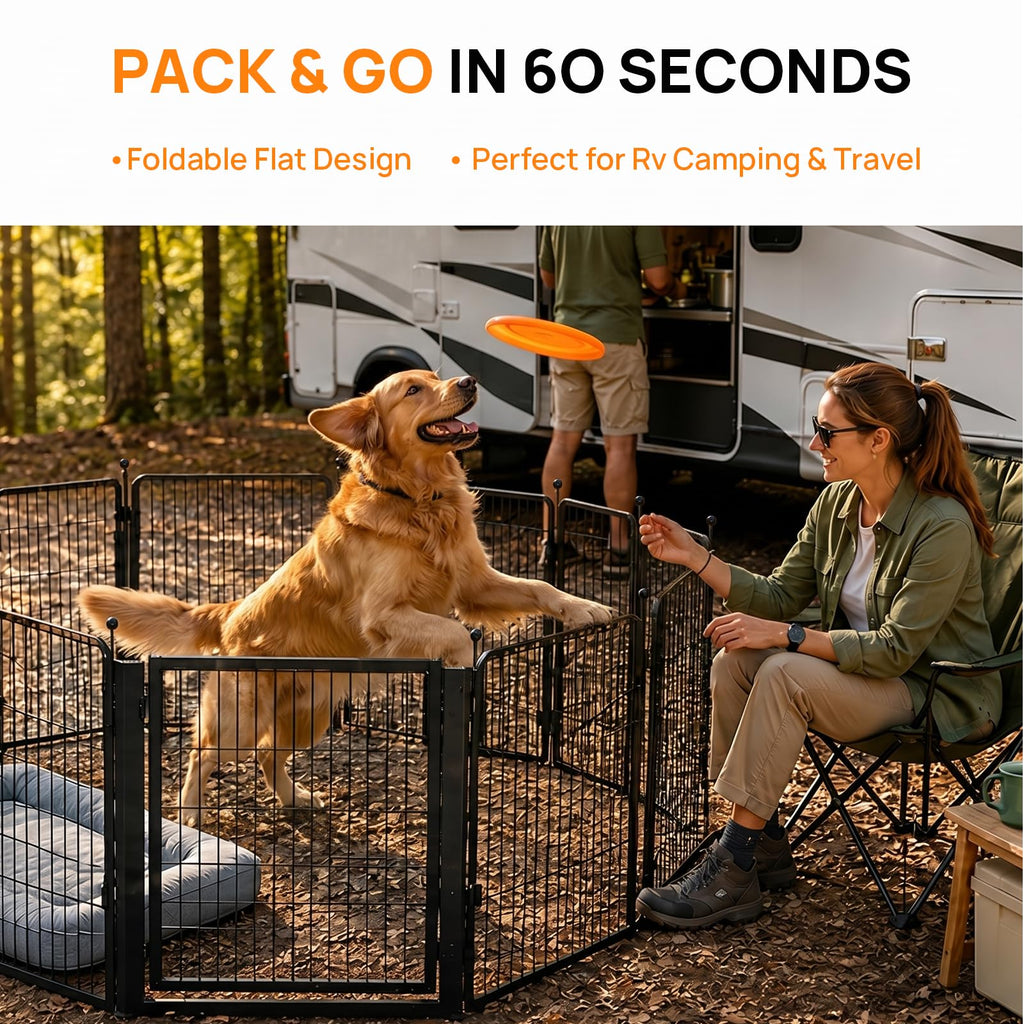 Dog Playpen for Small/Medium Dogs - 32 inch 8 Panels Heavy Duty Metal Puppy Fence Outdoor Indoor with Door, Anti-Rust Foldable Puppy Pen Pet Enclosure, Portable Exercise Kennel for Camping, Yard, RV Retail $89.00