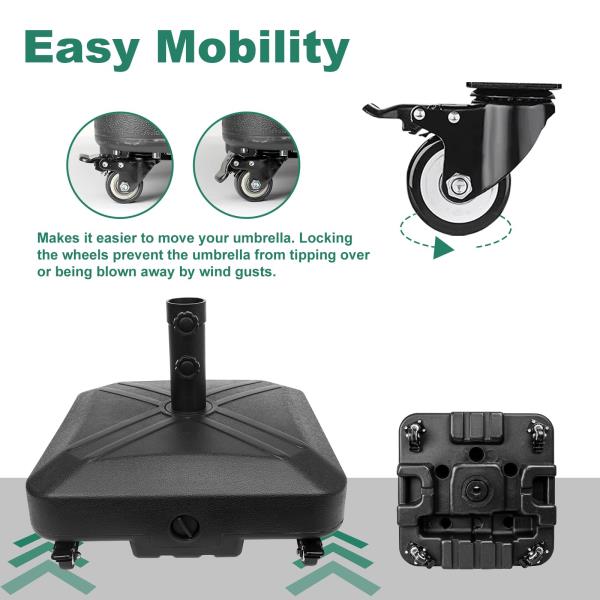 Patio Umbrella Base Heavy Duty with Wheels 125lb Capacity 18.9 x 18.9 x 6.3