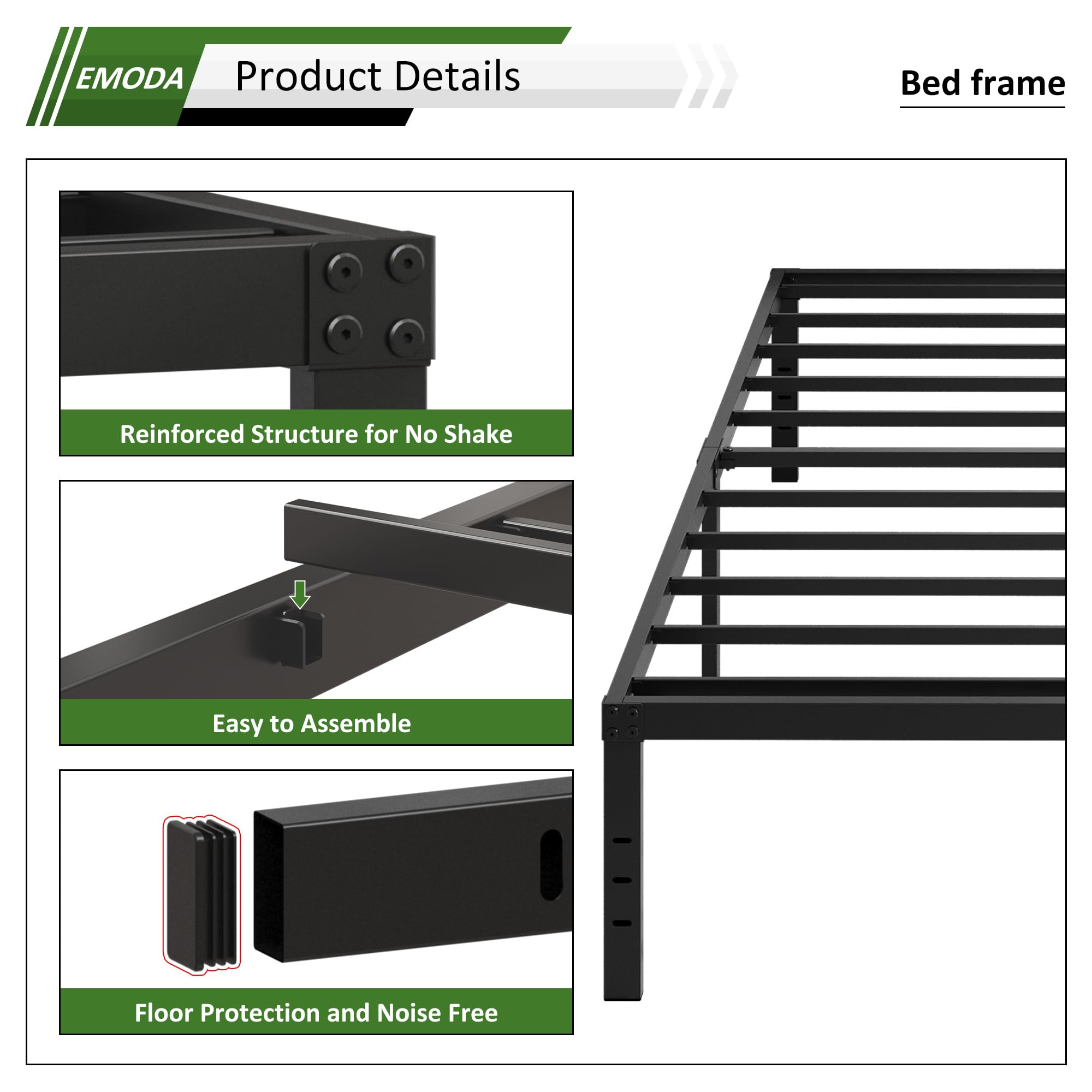 New EMODA Queen 18 Tall Heavy Duty Metal Platform Bed Frame with Storage No Box Spring Retail $105.00