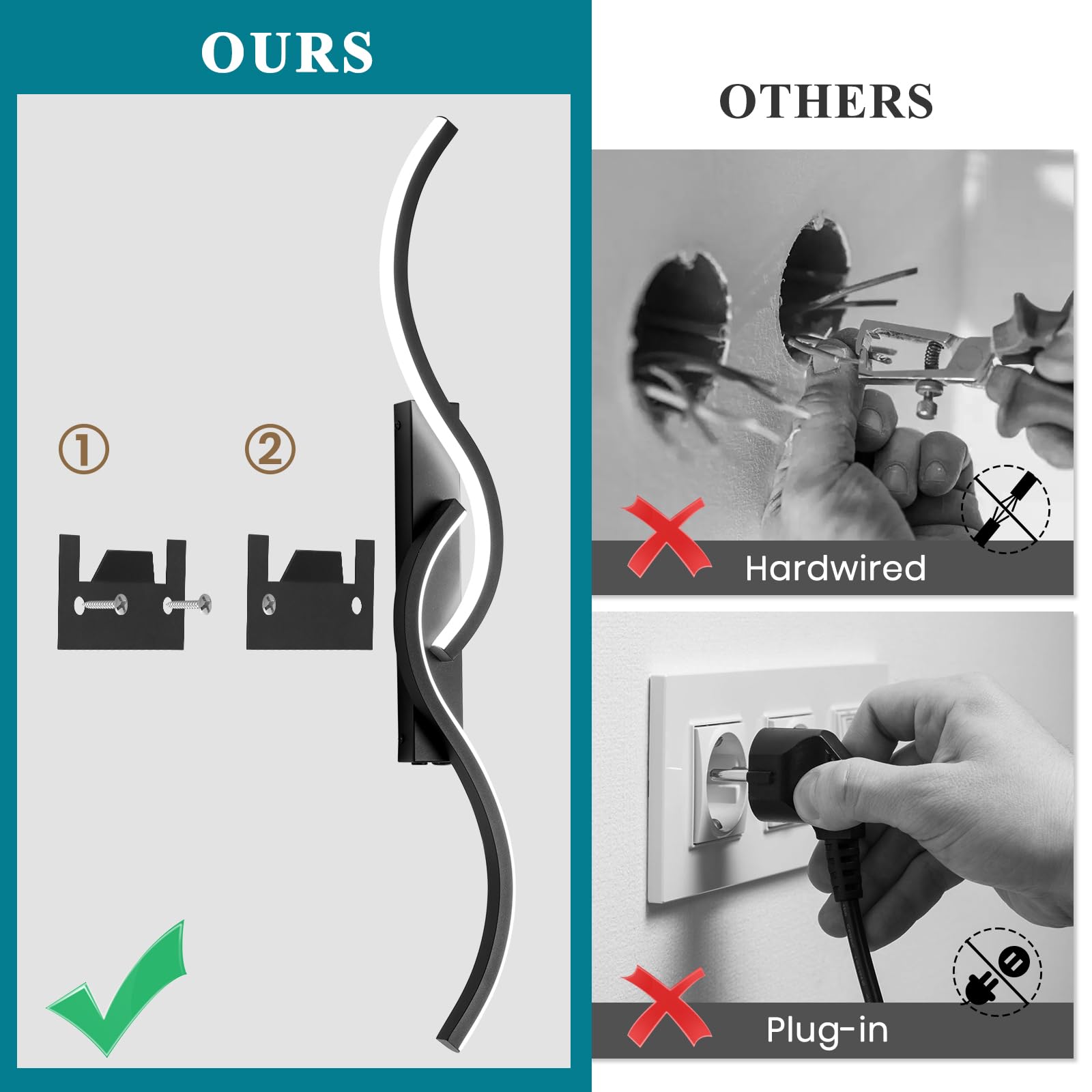 Modern Wireless Rechargeable LED Dimmable Wall Sconce with Remote - Black