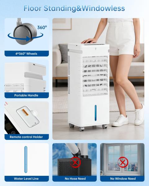 Portable Air Conditioners, Swamp Cooler Portable AC Unit for Room, Windowless Cooling Fan That Blow Cold Air w/Remote 5L Tank 12 Speeds 9H Timer, Evaporative Air Cooler for Bedroom Garage (White) Retail $92.00