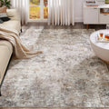 Washable Area Rug 8x10 Neutral Modern Abstract Soft Thin Non-Slip Brown Grey