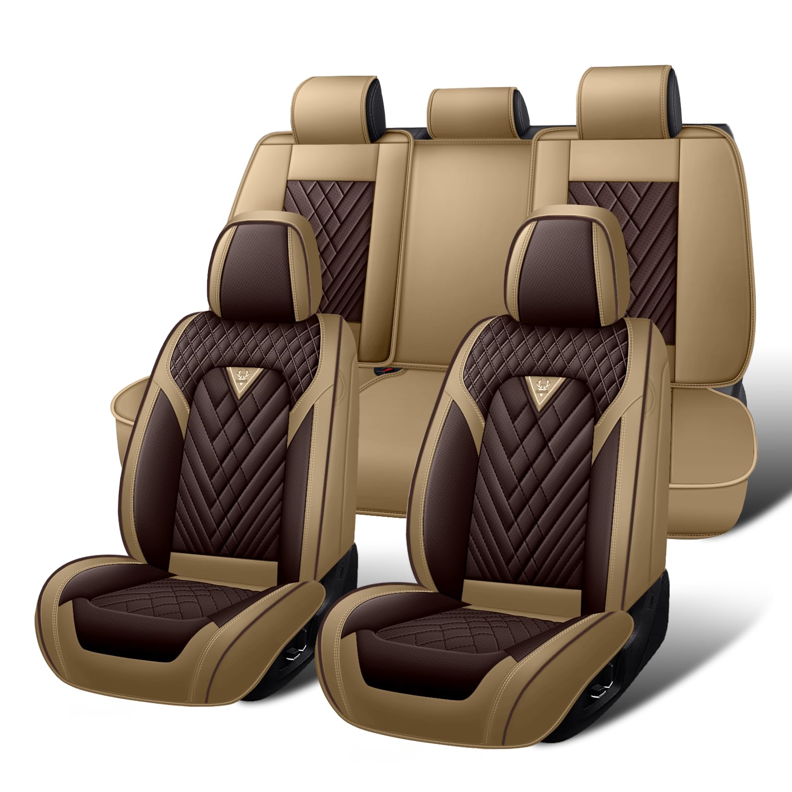 Open Box New HESHS Waterproof Nappa Leather Car Seat Covers for Ford F250 Brown Coffee 5 Seats