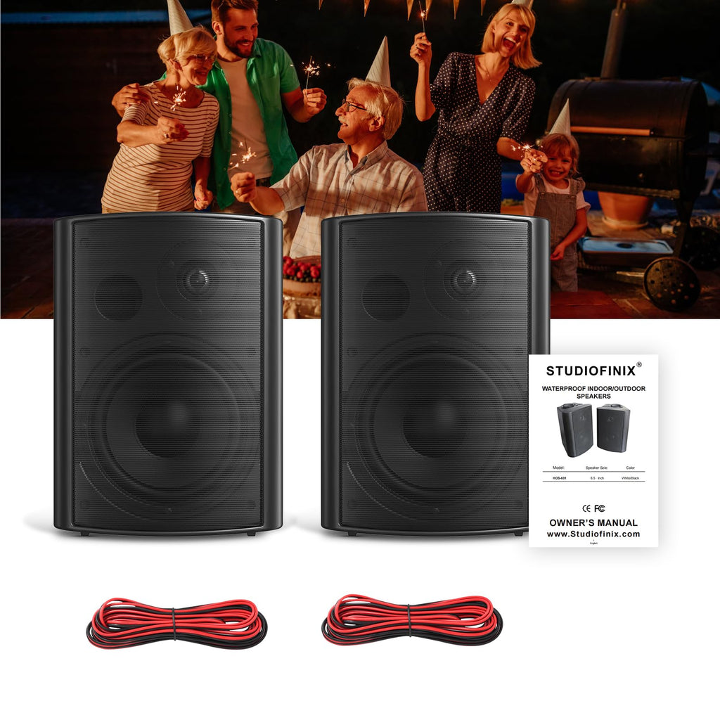 STUDIOFINIX 6.5 Inch Outdoor Speakers Waterproof Wired 400W Wall Mount Speakers Passive, Suitable use for Indoor, Patio,Covered Deck,Porch,Pool Side (Black) Retail $125.00