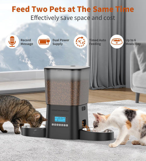Automatic Cat Feeder 3.5L with Dual Food Bowls Black
