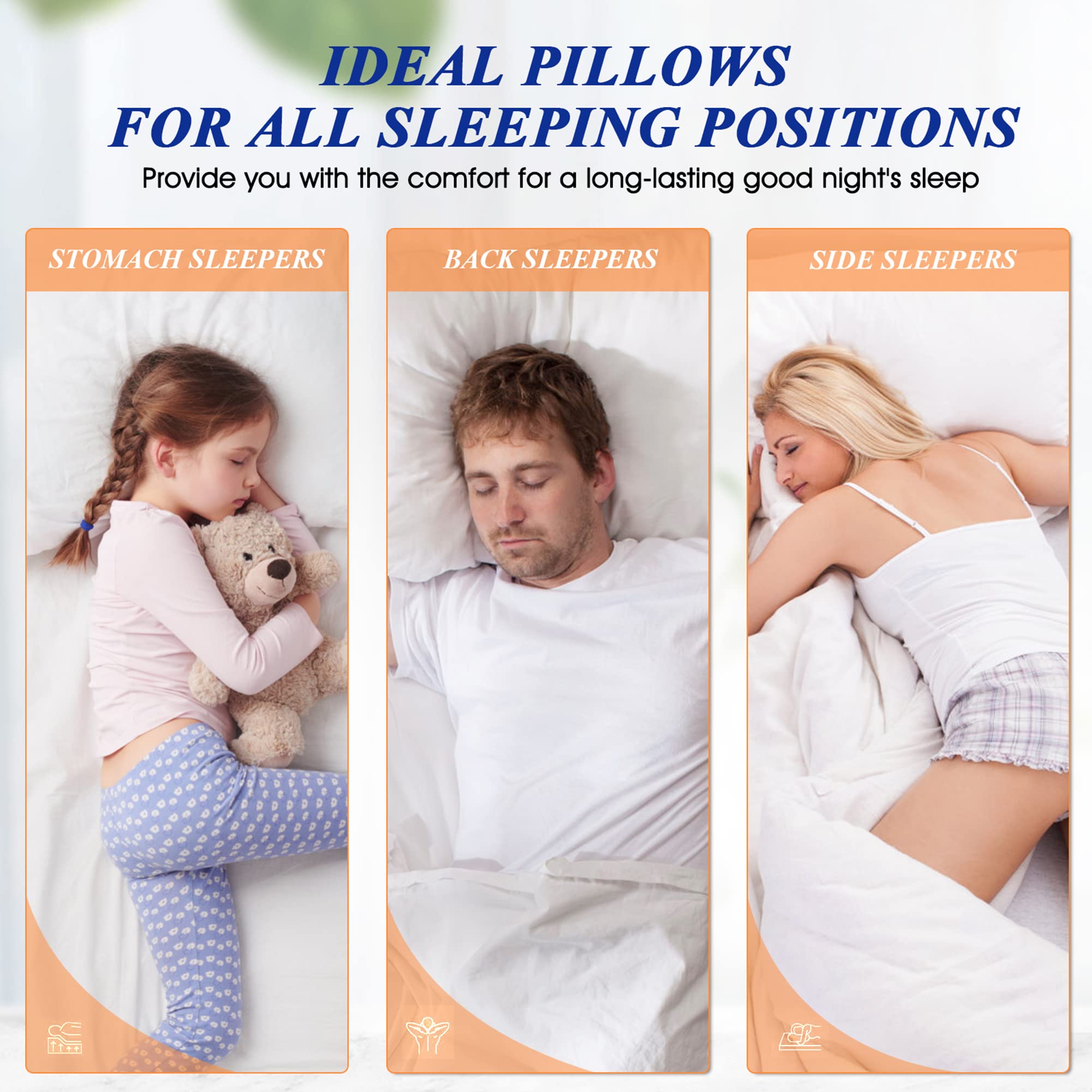 Supportive Firm Down Alternative Bed Pillows Standard Size 20x26 Set of 2 - Blue