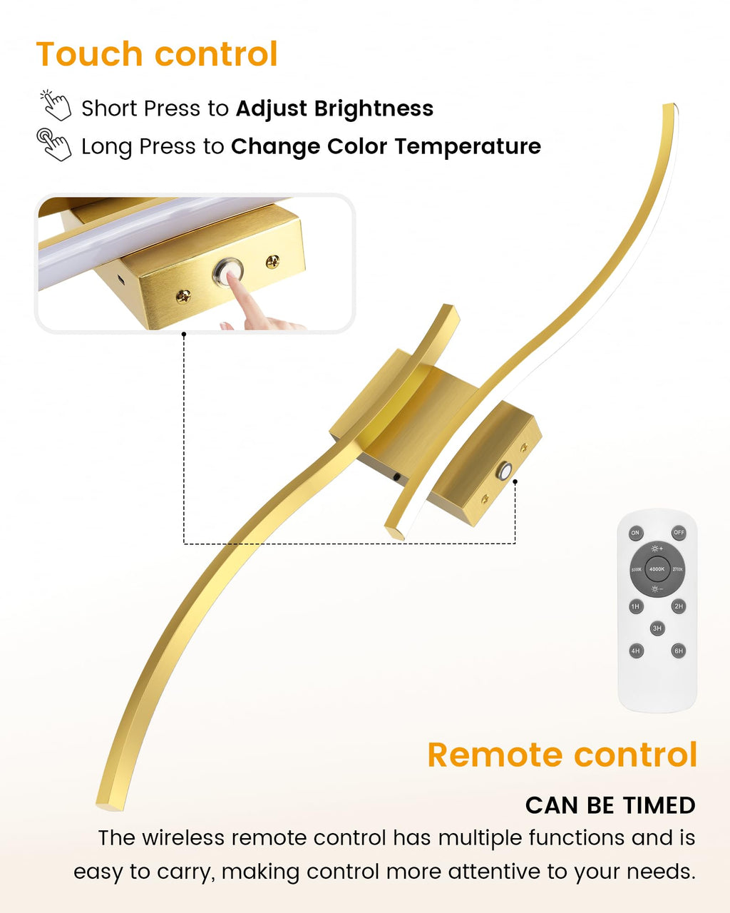 Gold 27.6 Battery Operated Dimmable 3CCT Wall Sconce Set of 2