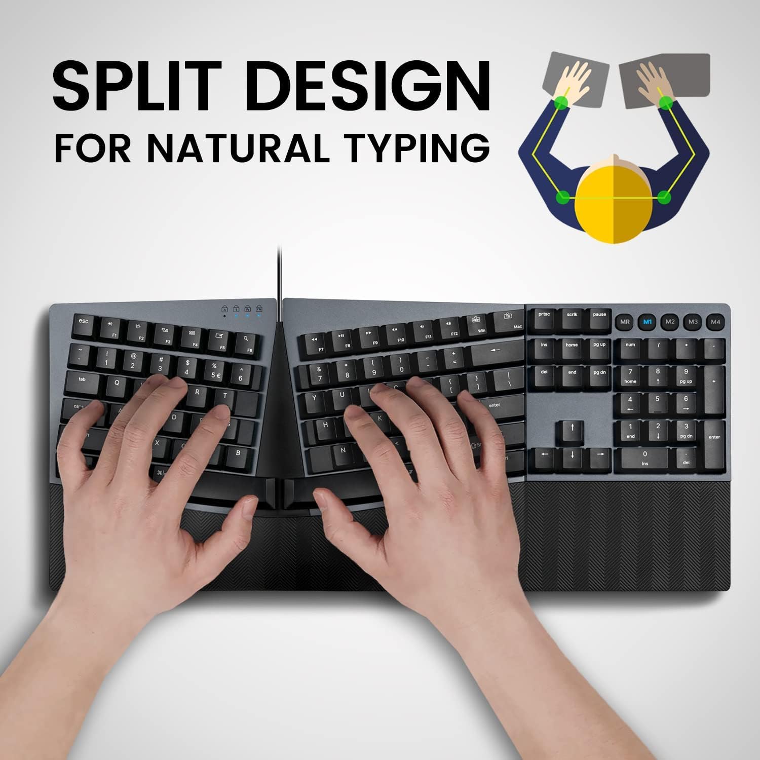 Perixx PERIBOARD-535BL Wired Ergonomic Mechanical Full-Size Keyboard - Low-Profile Blue Clicky Switches Programmable Feature with Macro Keys Compatible Windows and Mac OS X US English, Black Retail $89.00