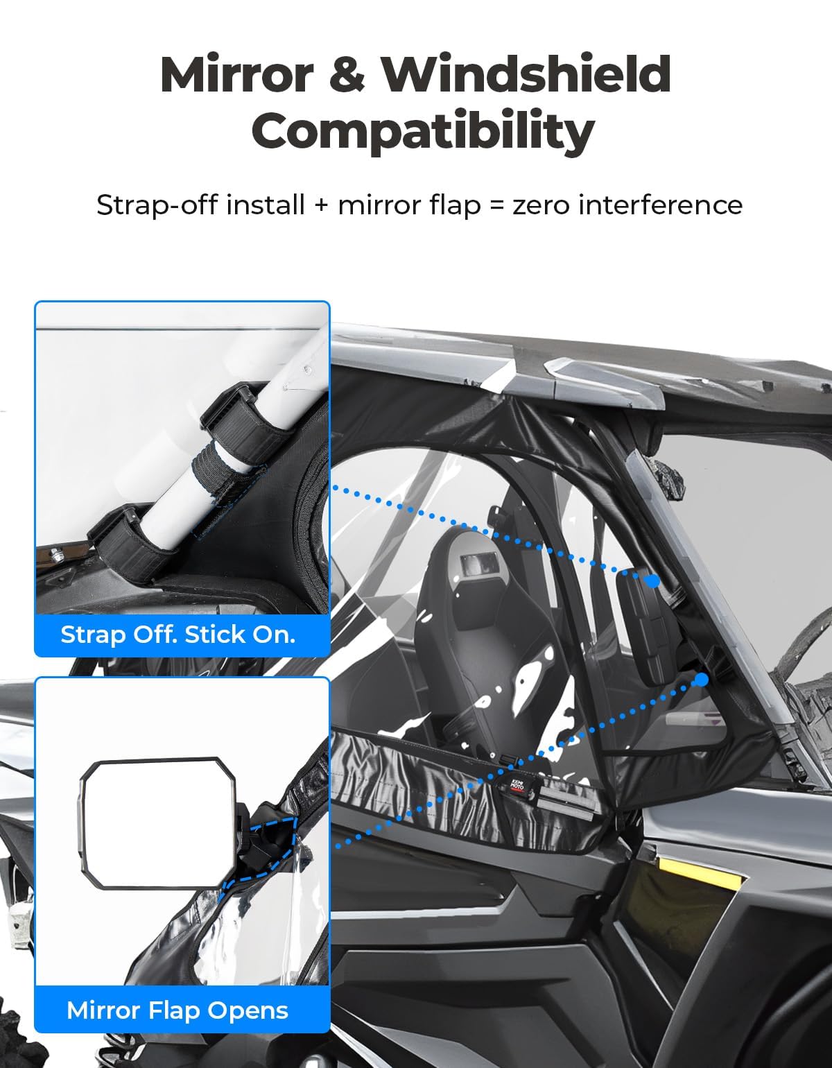 Black Polaris RZR Cab Enclosure 2014-2023 2-Seat Models