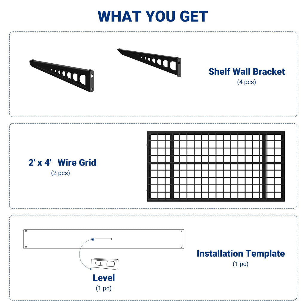 '-Pack 2x4ft Garage Wall Shelves 660lb Capacity - Black