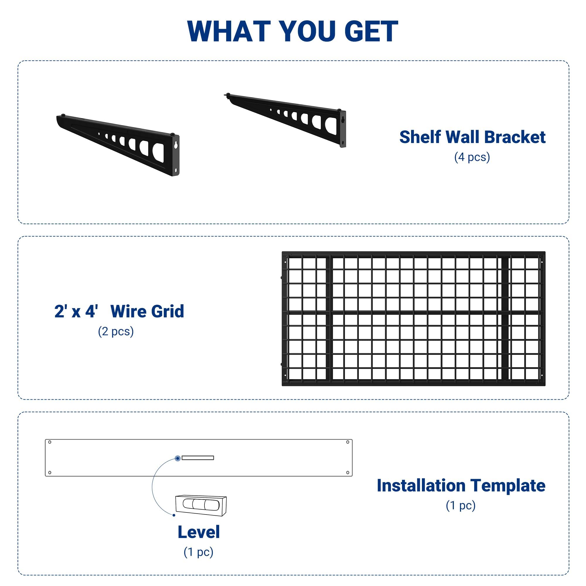 '-Pack 2x4ft Garage Wall Shelves 660lb Capacity - Black