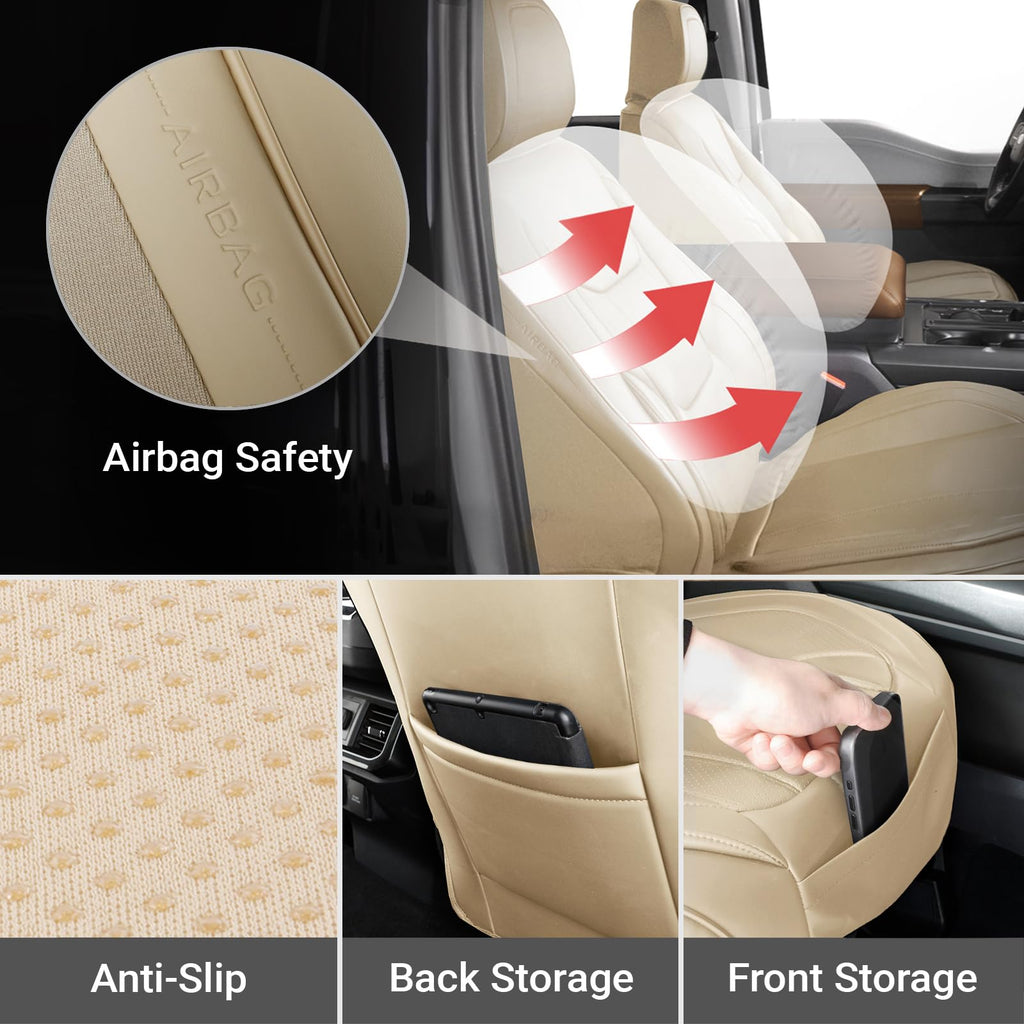 Custom Fit Car Seat Covers for SUV Faux Leather Memory Foam Waterproof Non-Slip Front Beige