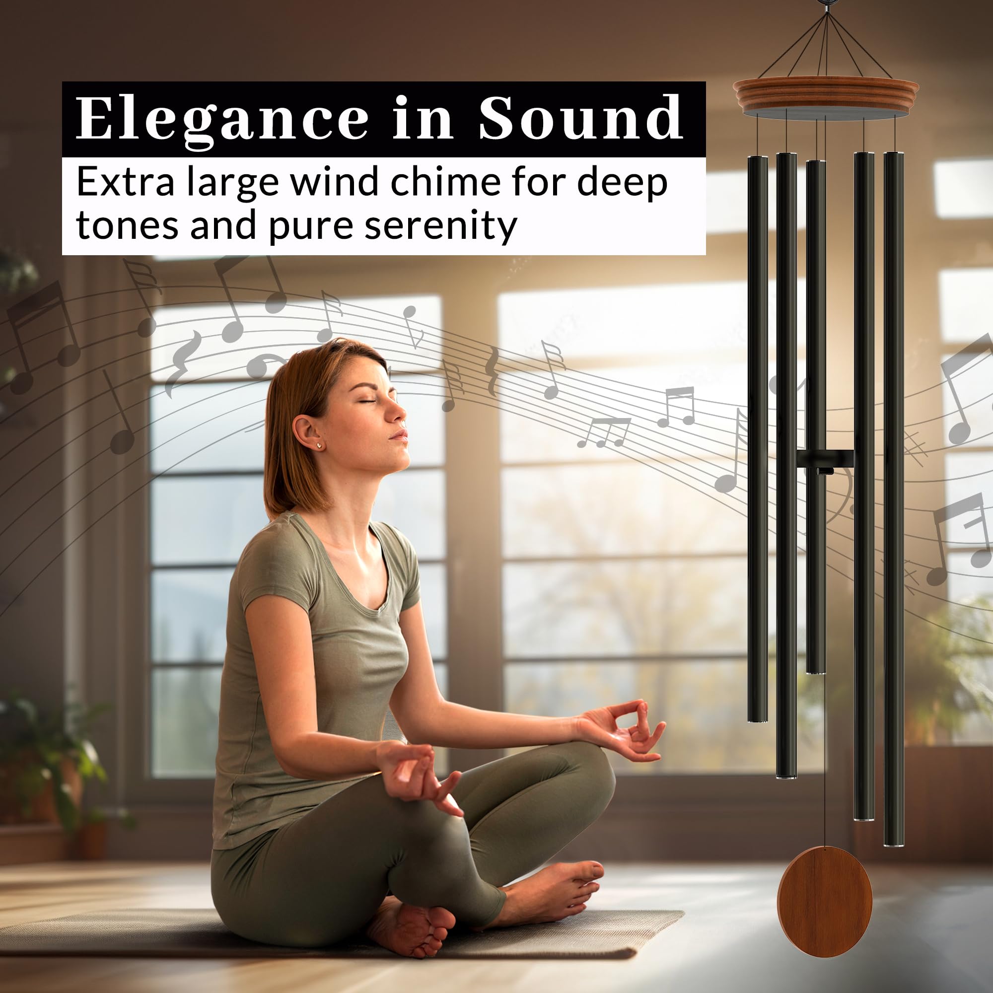 Extra Large Wind Chimes Outdoor Deep Tone Black
